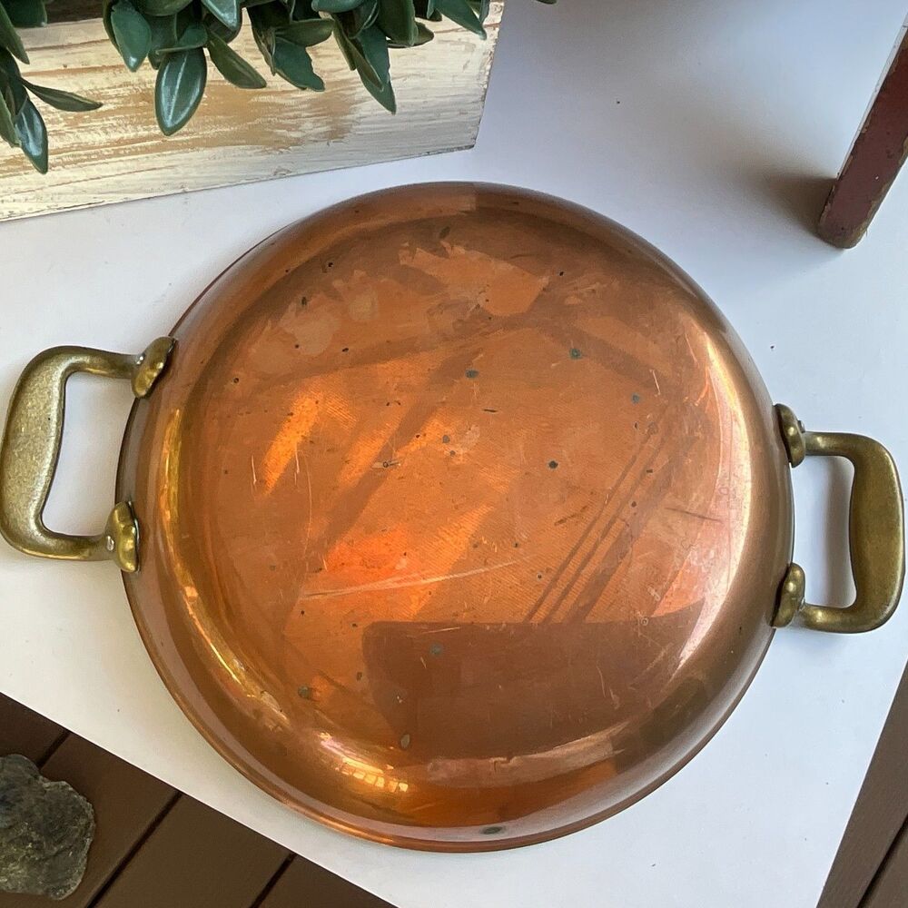 Vintage copper pan saute pan, gratin pan two handles beautiful pan